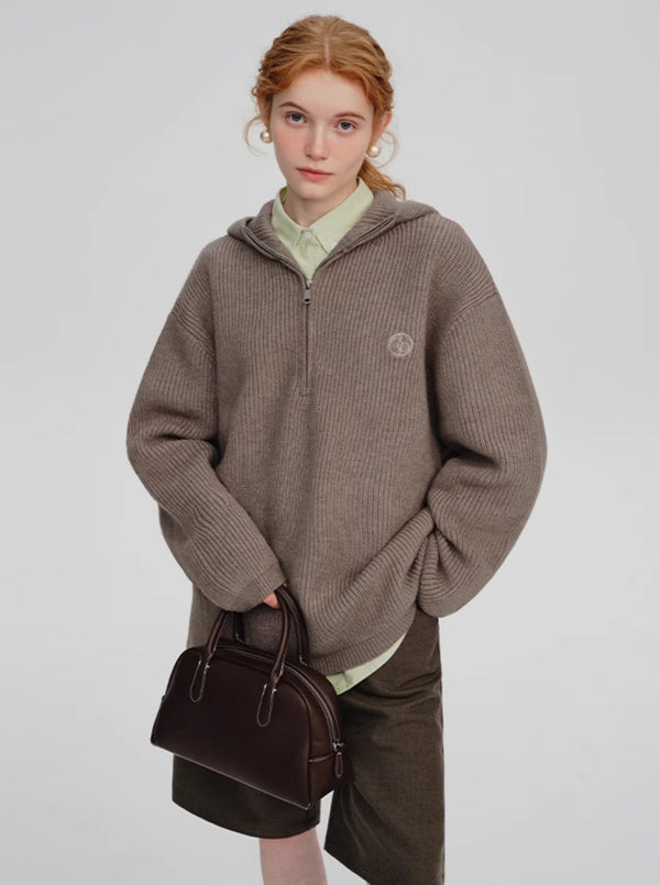 Maillard hooded half-zipper sweater