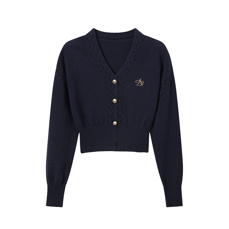 Embroidered V-Neck Short Knit Cardigan