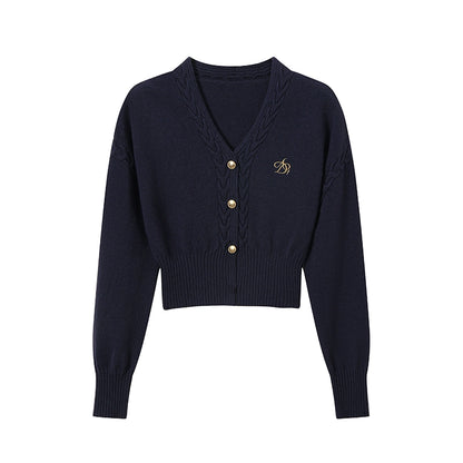 Embroidered V-Neck Short Knit Cardigan