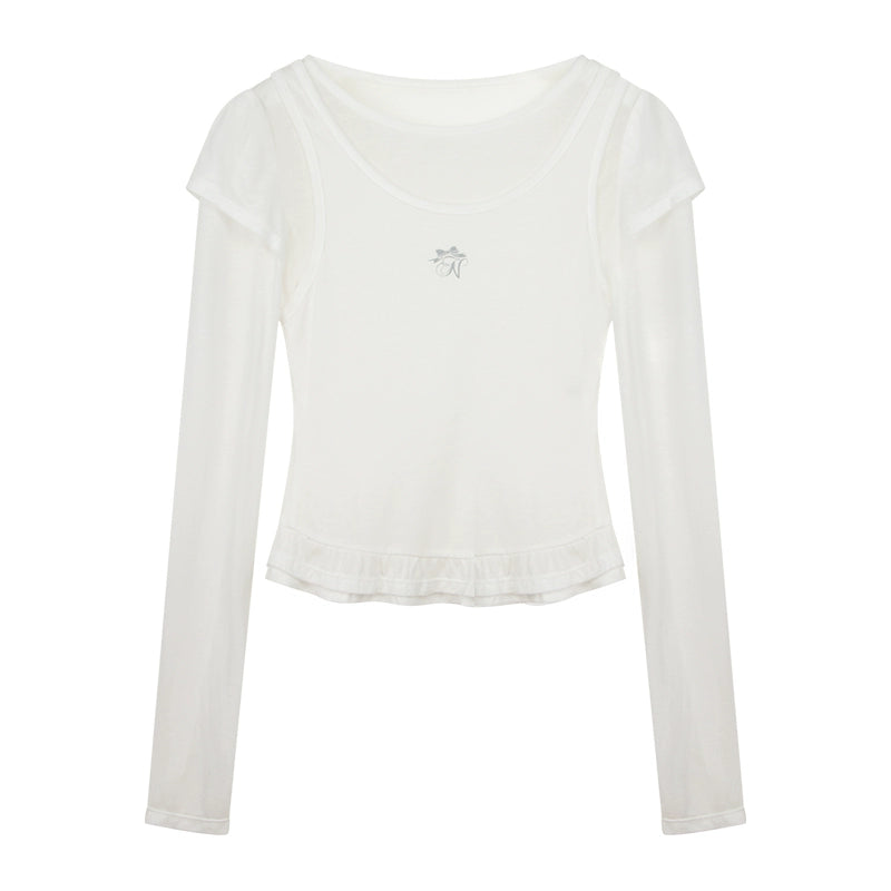 Ruffle Tencel Long-sleeved Top Set-Up