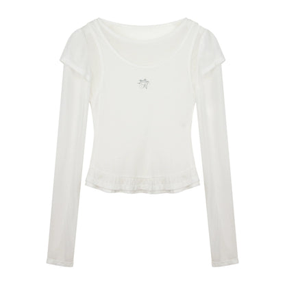 Ruffle Tencel Long-sleeved Top Set-Up