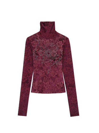 Rhinestone Velvet Jacquard Top