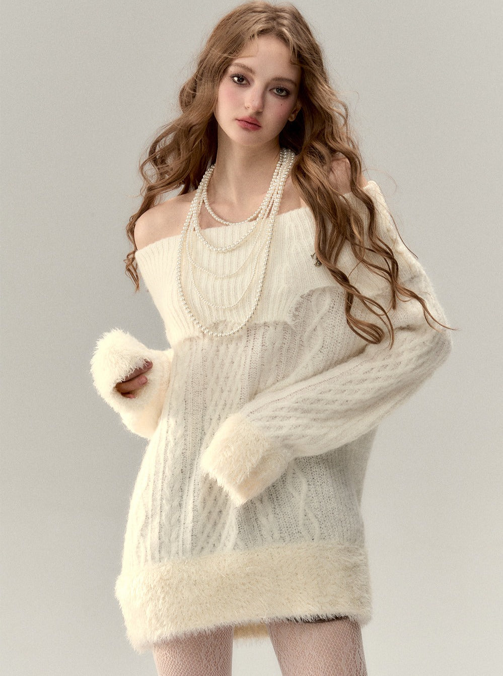 One-shoulder slant-shoulder two-wear knitted dress