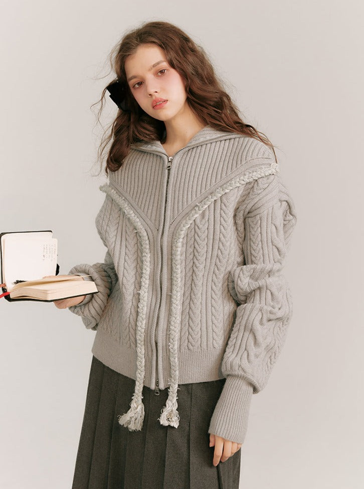 Knitted Lapel Zipper Cardigan Coat