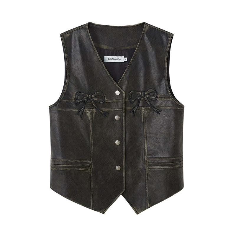 vintage rubbed leather vest top