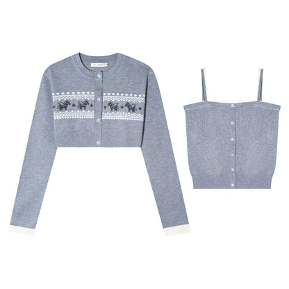 Gray Wool Knit Cardigan Set