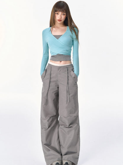 Vintage Loose Wide Leg Grey Cargo Trousers