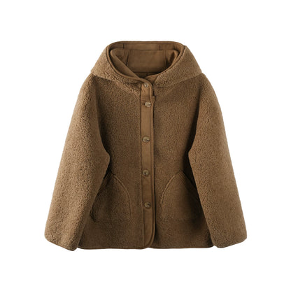 Retro Camel Hooded Fur Coat