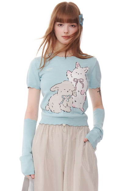 Bunny Design Knit T-Shirt