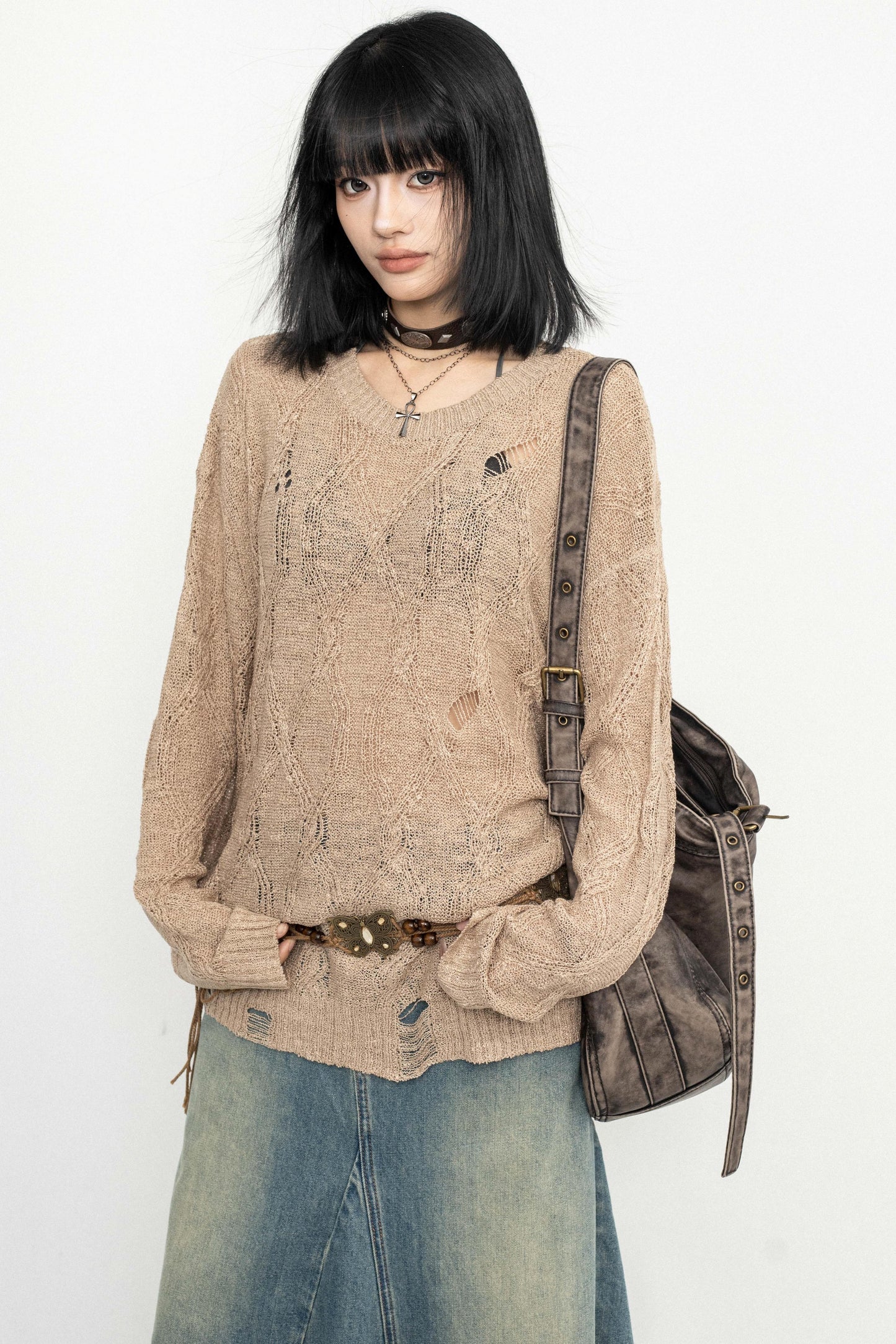 Long Sleeve Mesh Knit Top