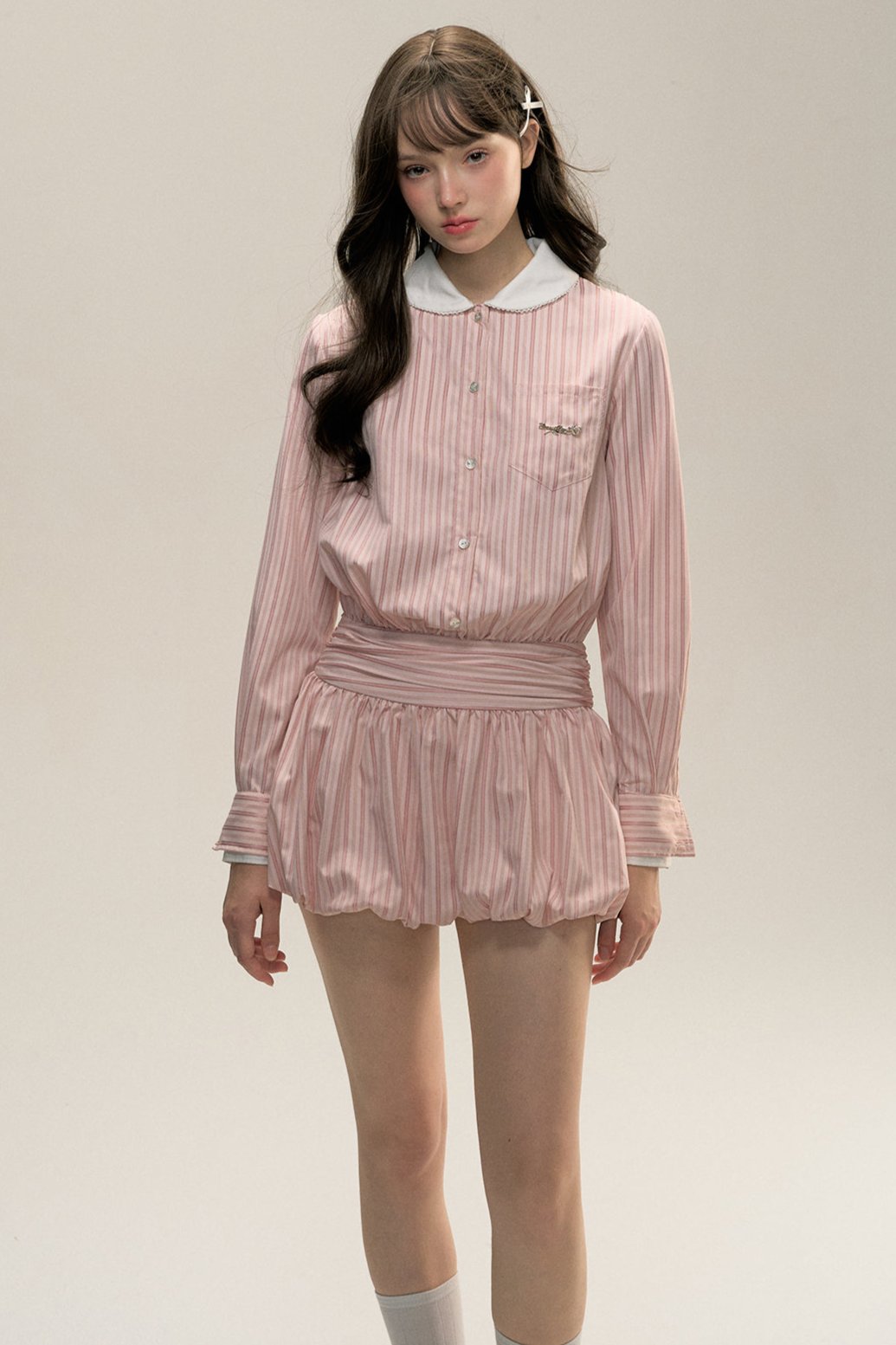 Pink Stripe Doll Collar Dress