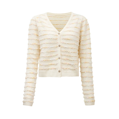 Striped wool knitted cardigan coat