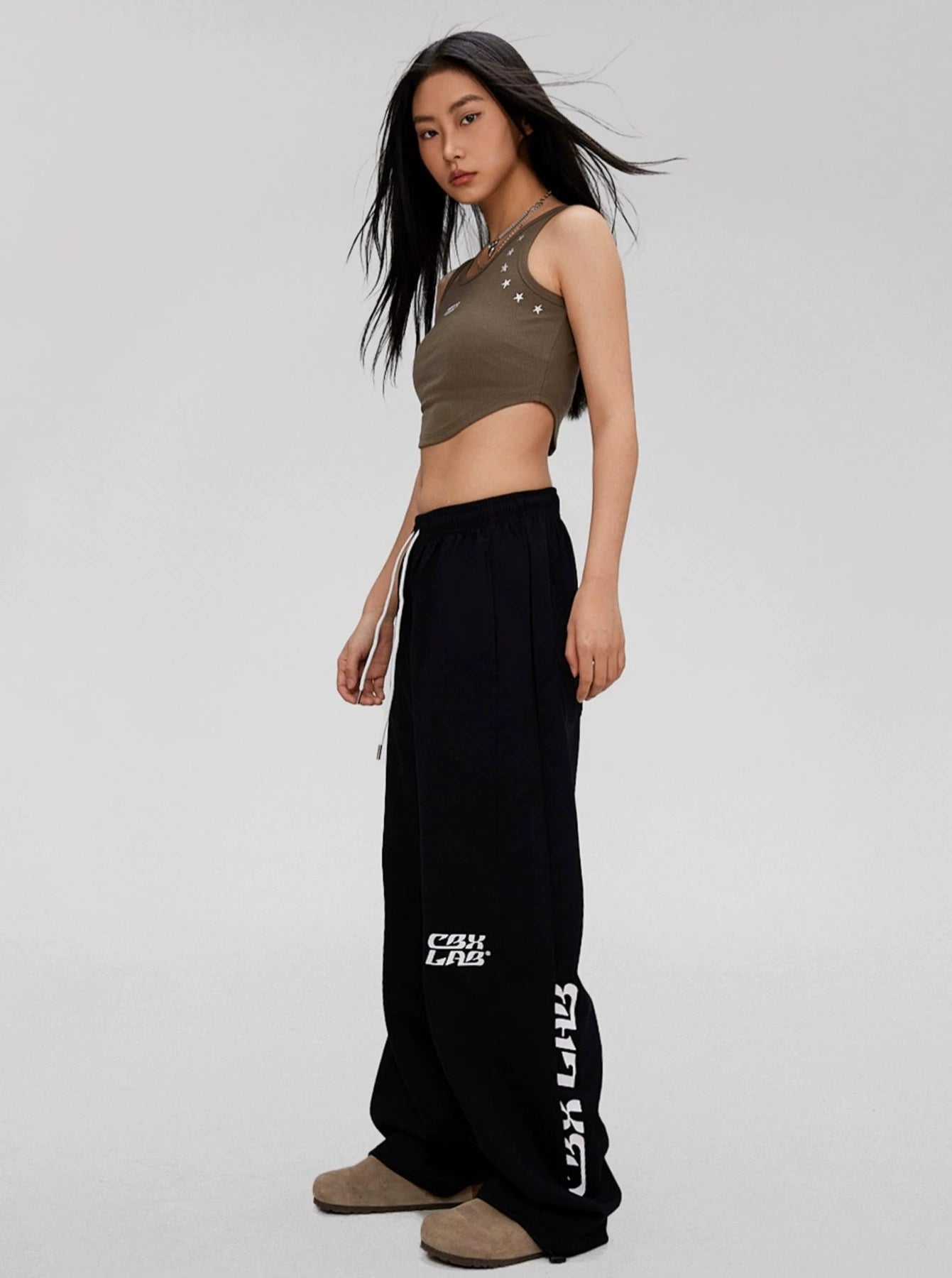 Hip-Hop Trendy Black Stitched Pants