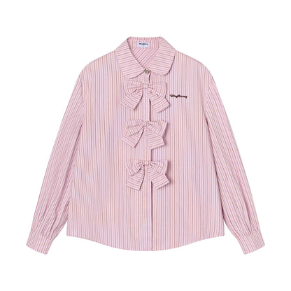 Pink White Cotton Bow Shirt