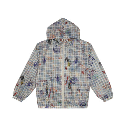 Graffiti Plaid Hooded Sunscreen Jacket