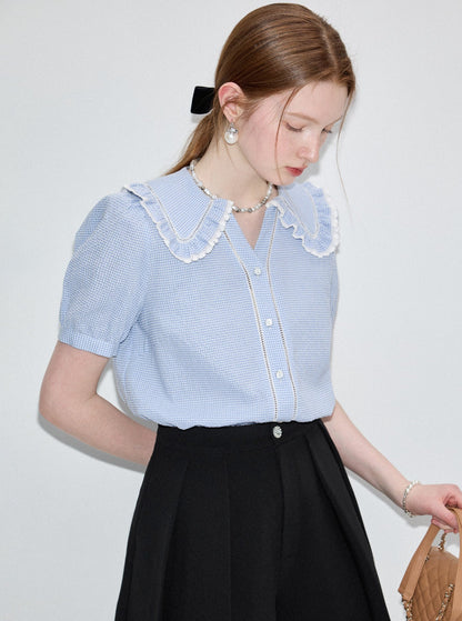 Blue and White Doll Collar Top