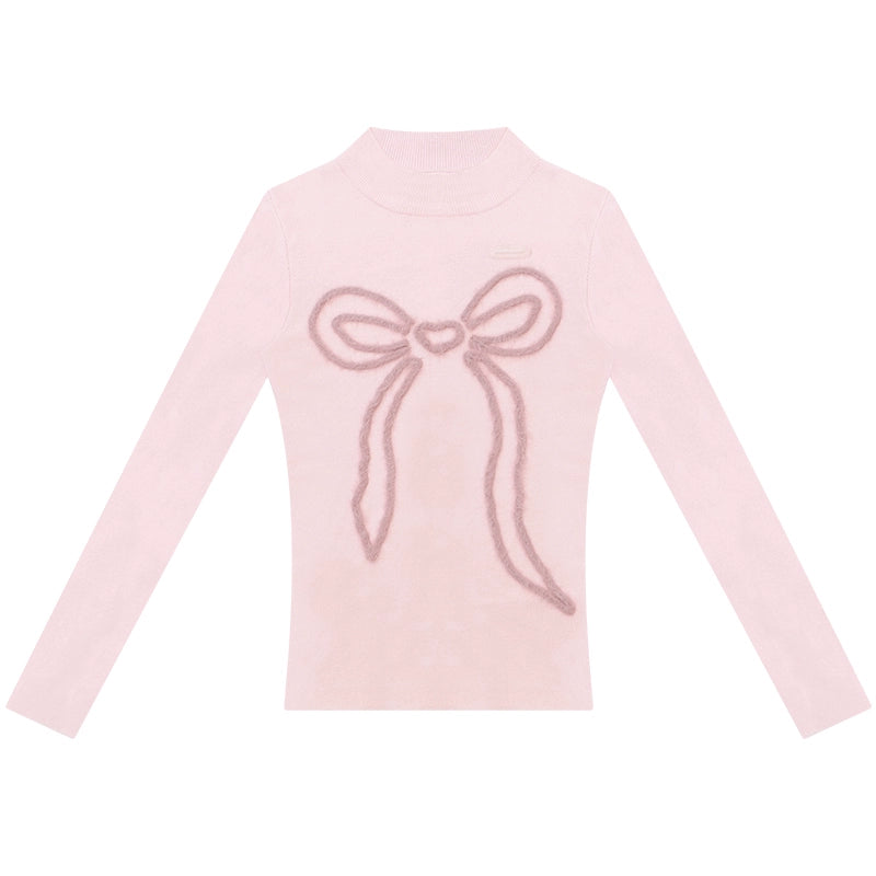 Autumn Bow Slim Knit Shirt