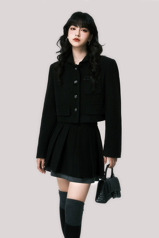 Short coat pleated skirt set