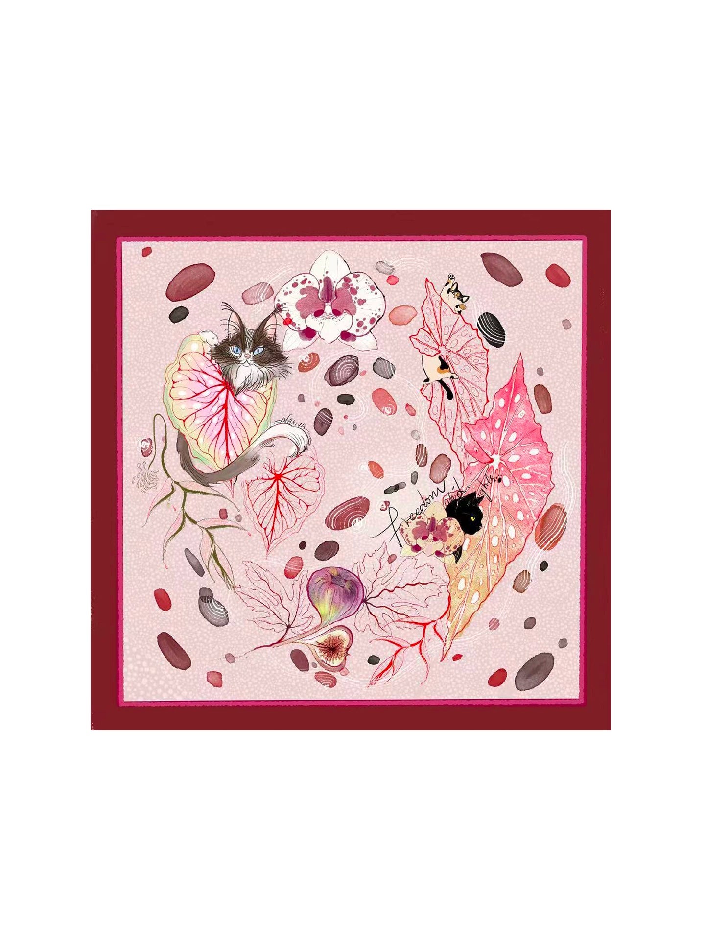 Watercolor Begonia Satin Scarf