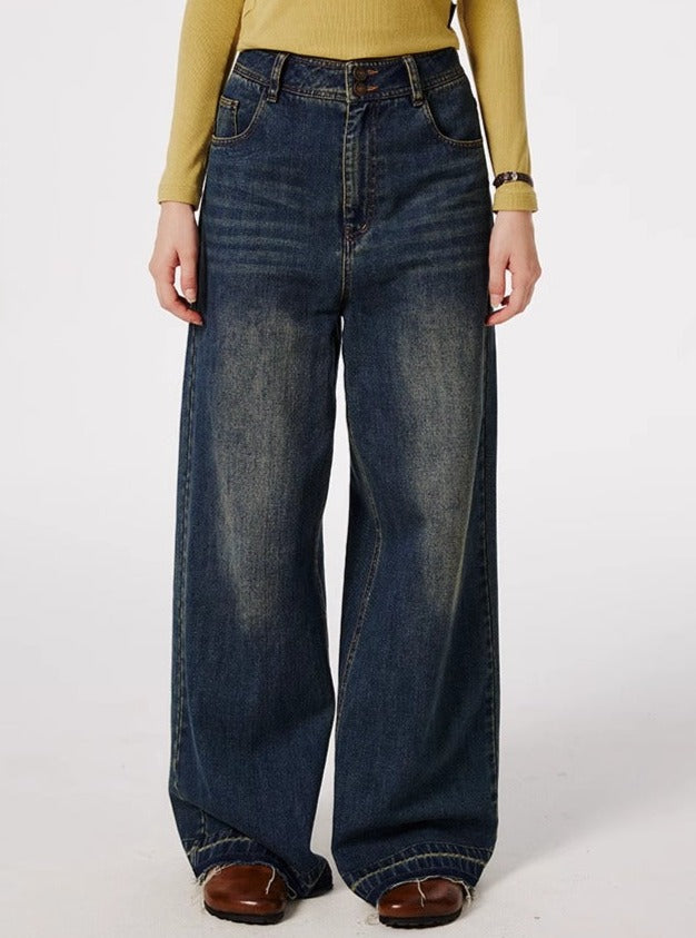 RETRO RAW-EDGED STRAIGHT-LEG MOP PANTS