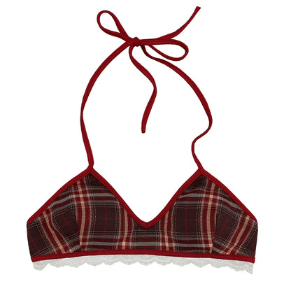 Sexy Cropped Knit Top With Plaid Corset Set-Up