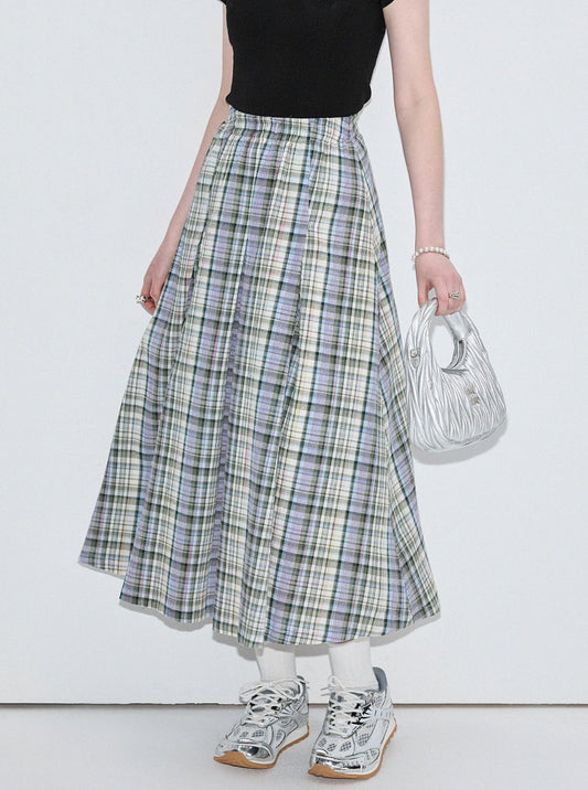 High-Waisted Plaid Color-Block Skirt