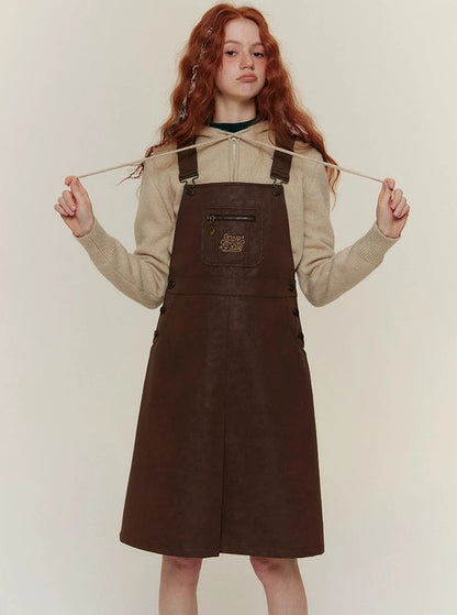 LAYERING BUMPING LEATHER CARGO DRESS