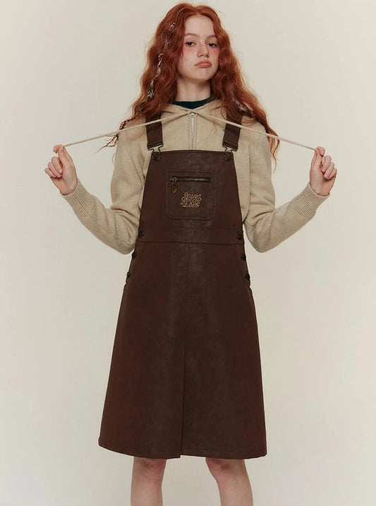 LAYERING BUMPING LEATHER CARGO DRESS