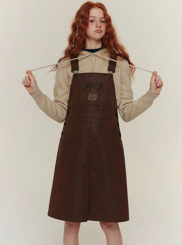 LAYERING BUMPING LEATHER CARGO DRESS