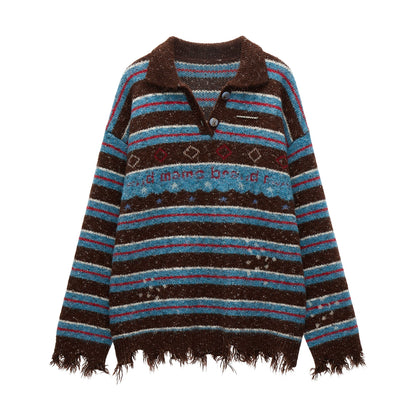 Star Stripe Polo Collar Sweater