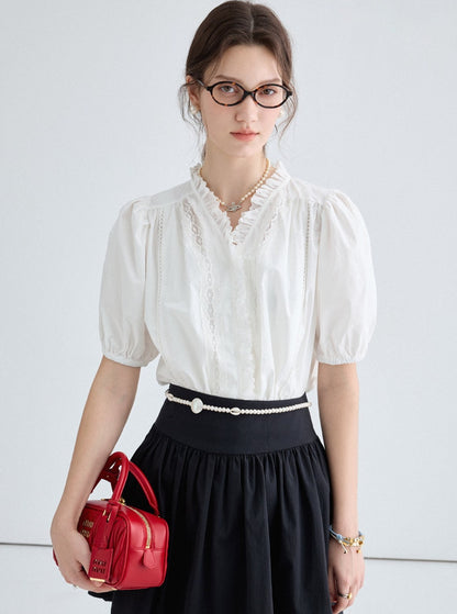 Summer Vintage Lace Collar Shirt