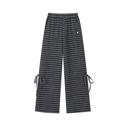Bow Drawstring Striped Tweed Pants