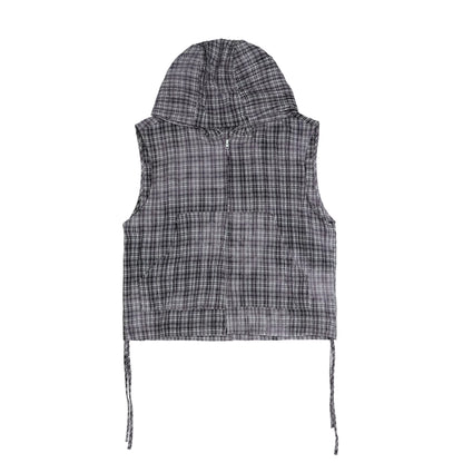 Plaid Sleeveless Sunscreen Jacket