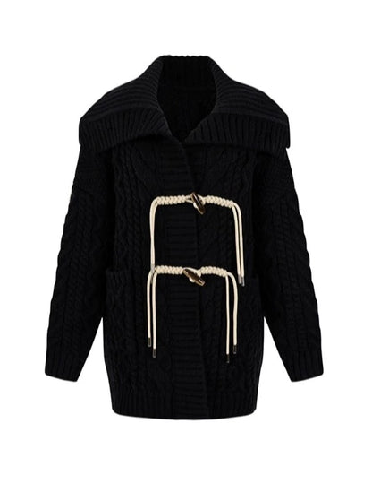 Button Knitted Lapel Cable Thermal Jacket