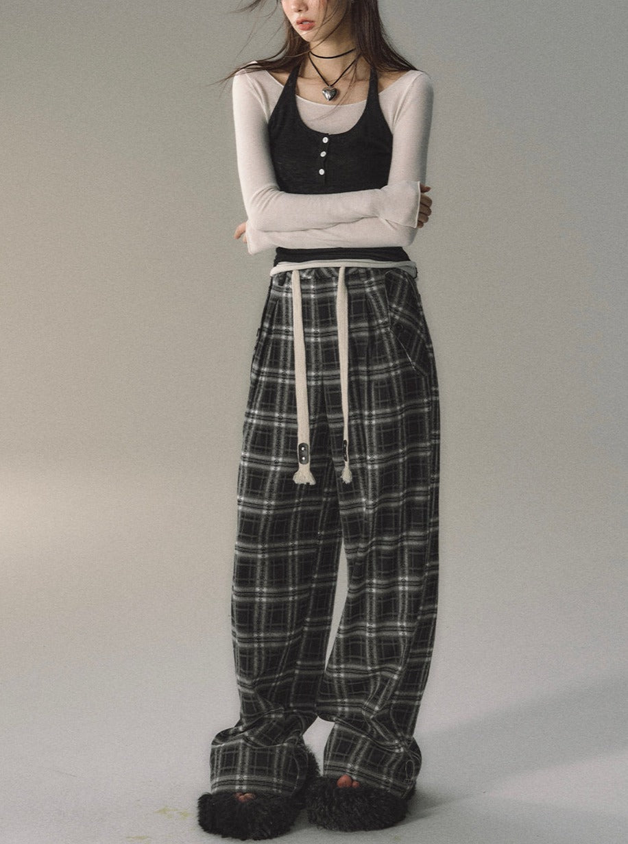 Simple Plaid Checked Track Pants