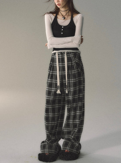 Simple Plaid Checked Track Pants