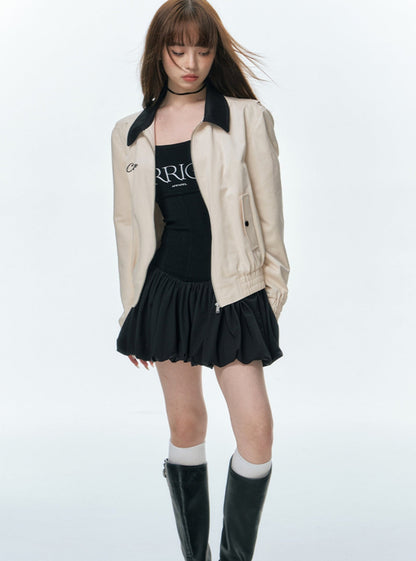 Retro Stitching Contrast Short Jacket