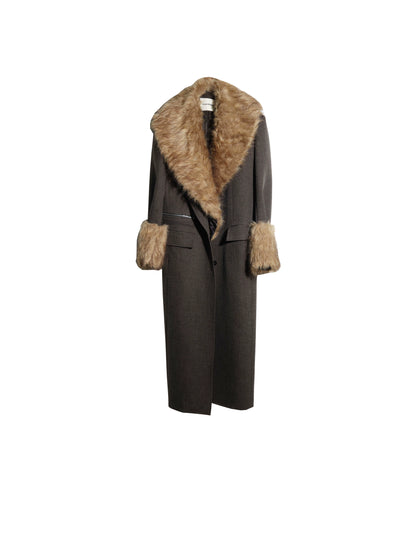 Detachable Fur Collar Long Blazer