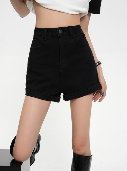 SRYS American Street High Waist Stretch Jeans Shorts Women's Black Vielseitige Skinny Pants Women's New Summer Style