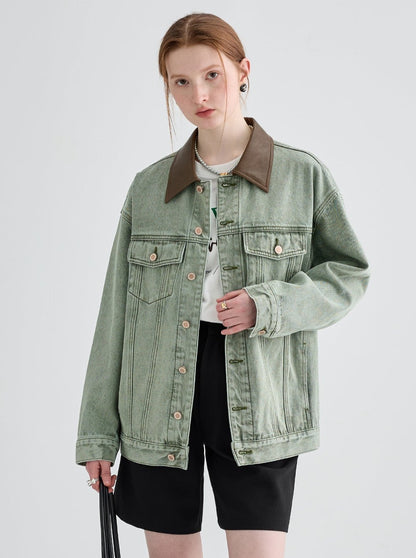 Contrast denim short jacket