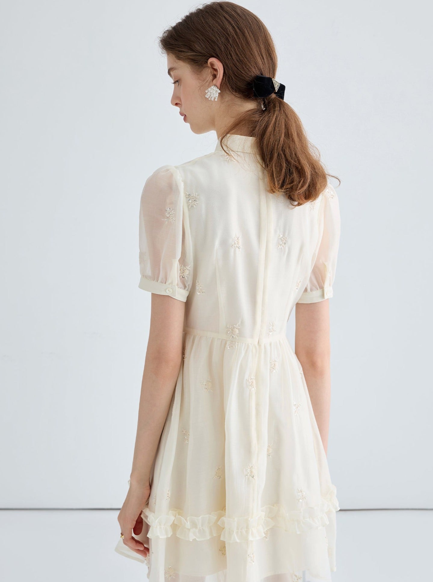 Retro Puff Sleeve Embroidery Dress