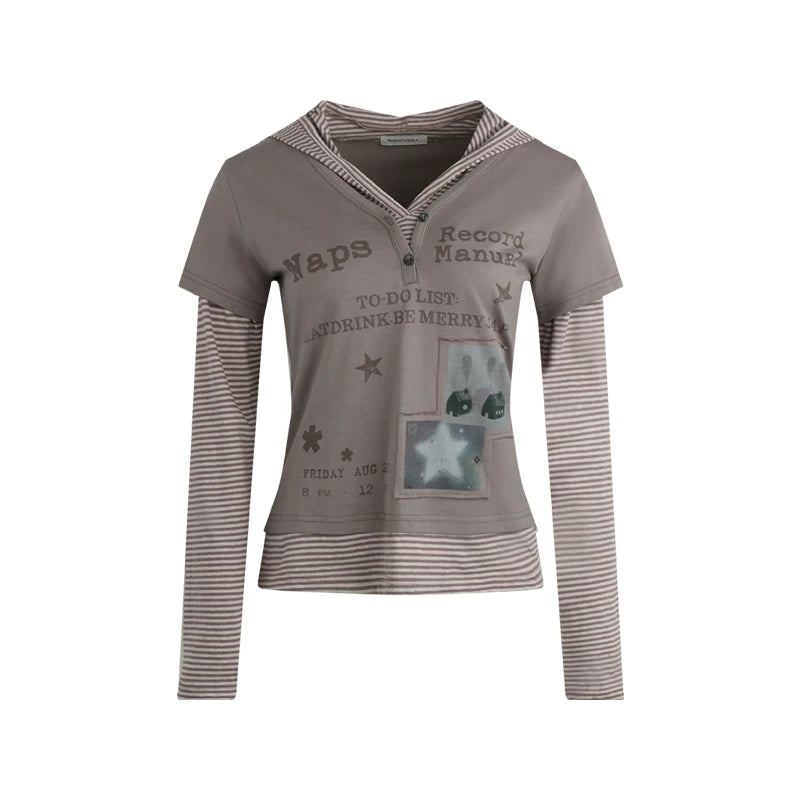 Hooded Spliced Long-Sleeve Top