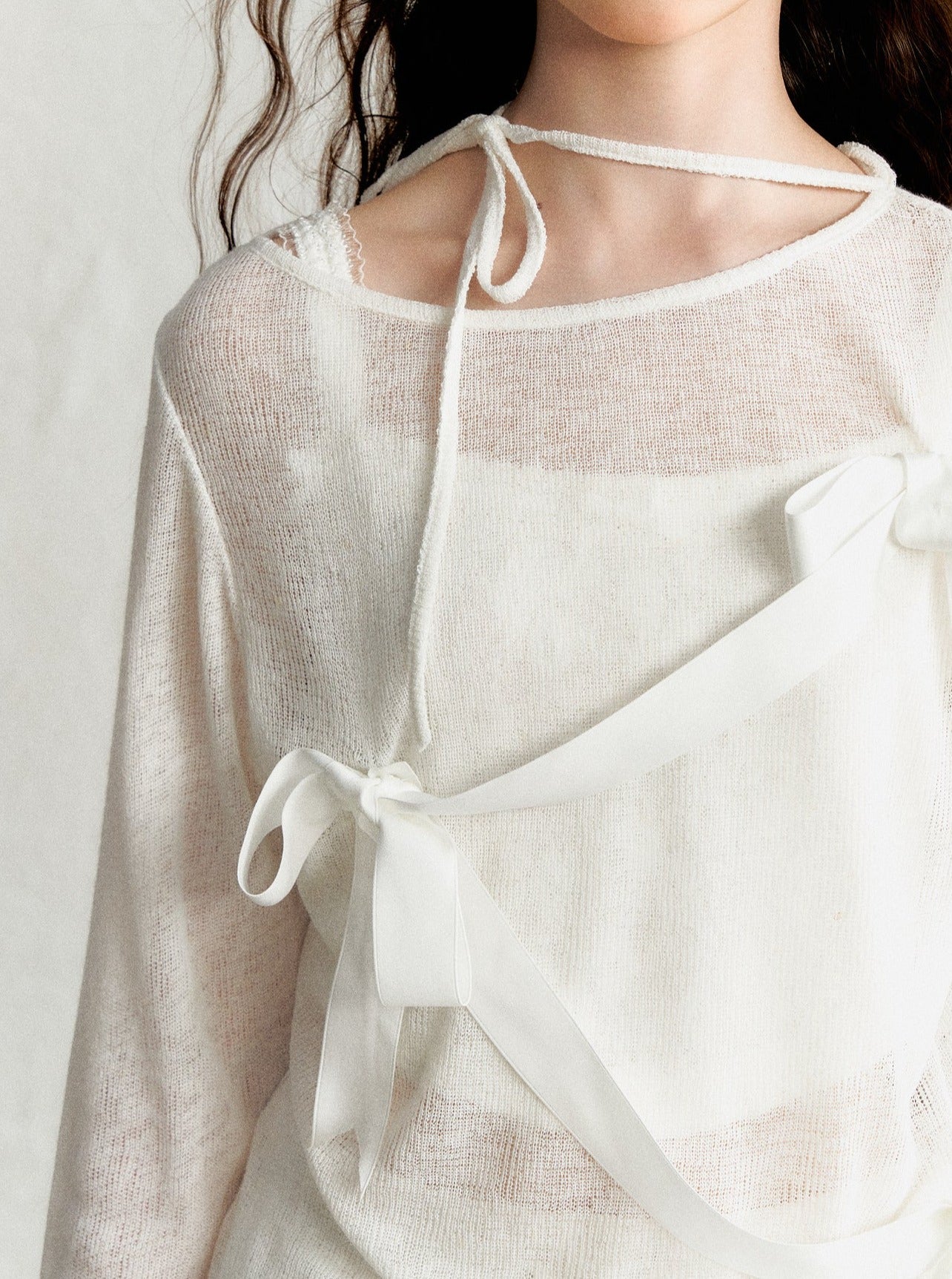 Bow Knit Long-Sleeved Top