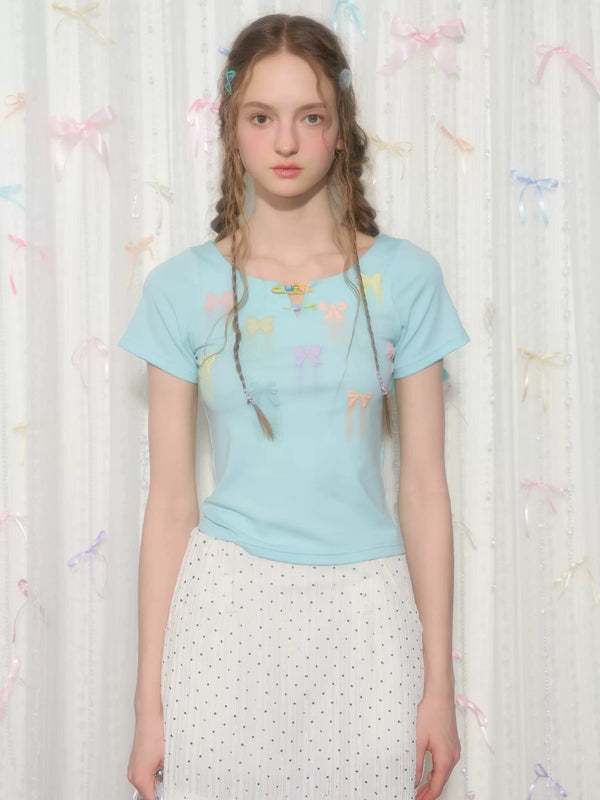 Bow Shoulder Short Sleeve Top