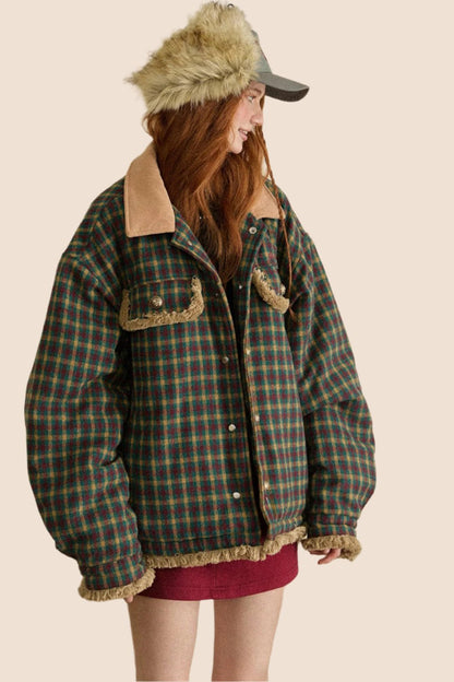 EZEK American Vintage Kontrast Plaid Revers College Jacke Frauen Herbst lässig lose Baseball Jacke Top