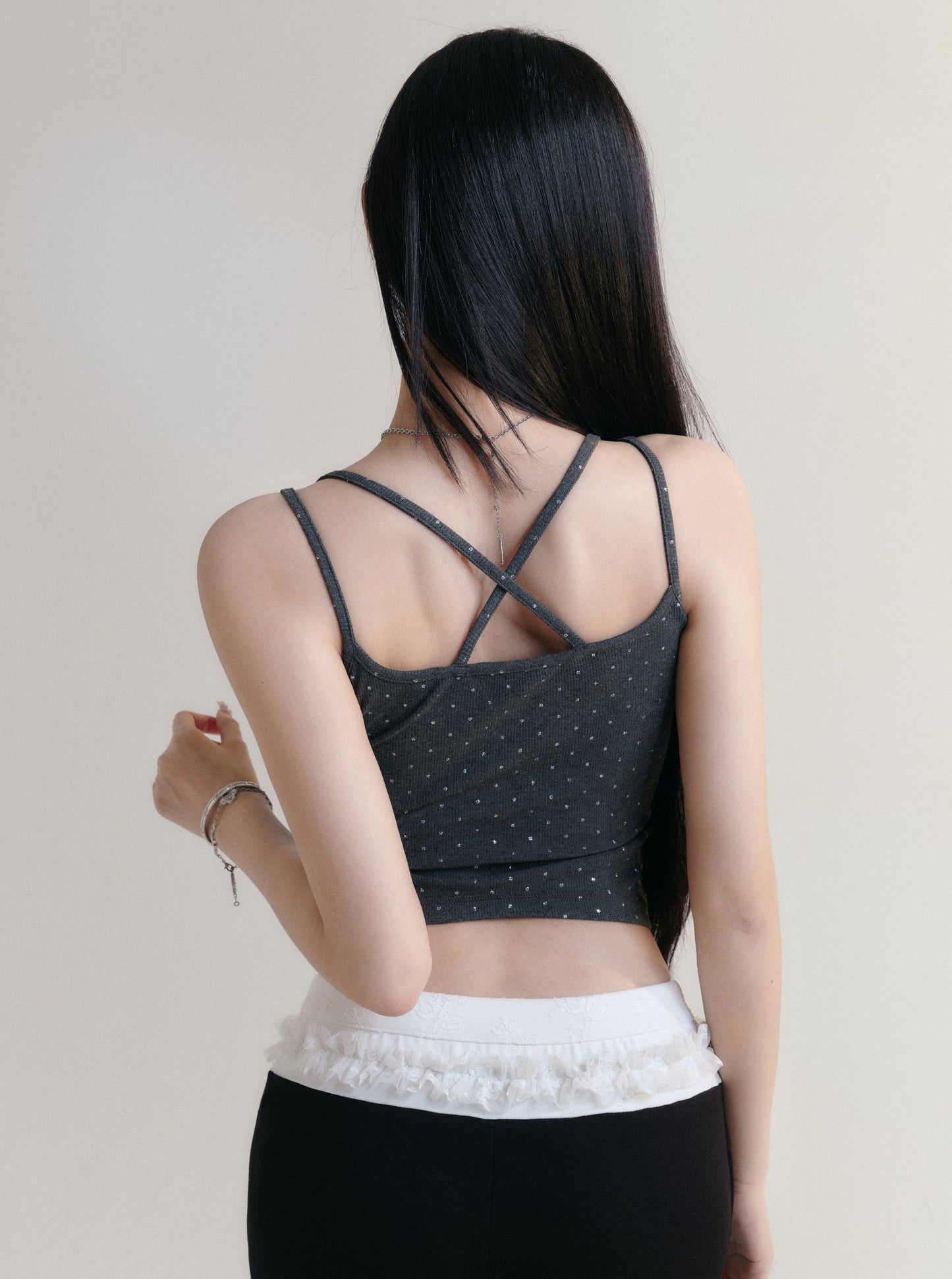 [Spot] fragile store - original polka dot hot silver letter lace edge knitted suspenders to wear sweet and spicy tops