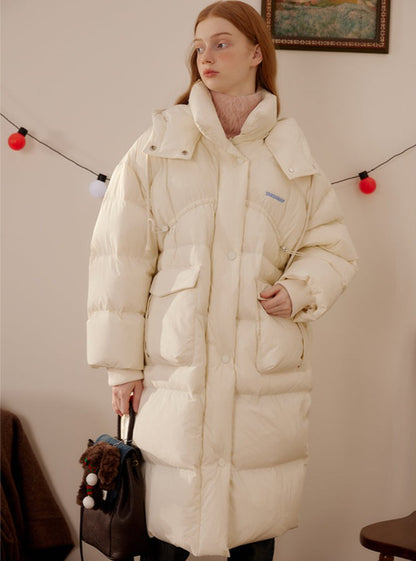 HOODED LOOSE LONG DUCK DOWN JACKET