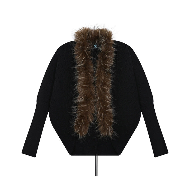 Fur Collar Knitted Cardigan