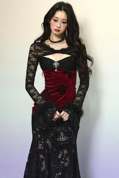 Off-Shoulder Lace Mermaid Dress