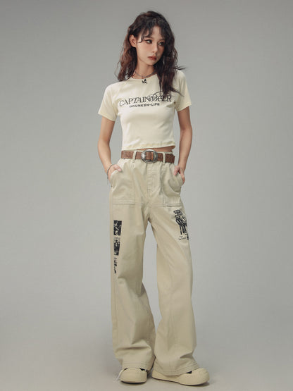 Retro Skinny Bedrucktes Cropped T-Shirt